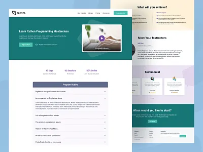 Elenta - Online learning Courses Website classes education education website elearning landing page learn skills learning learning platform learning website online class online course programming study tutor uiux web design website website design