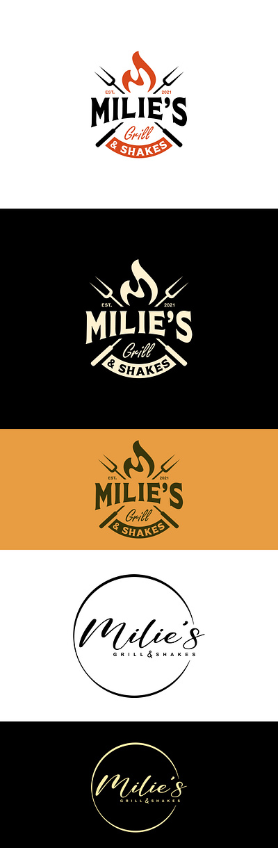 Milie's animation art branding design food food logo graphic design grill grill logo illustration logo milies minimal motion graphics restaurant shakes vector