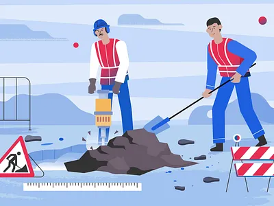 Road repair 2d character illustration man men road repair