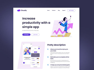 Productivity App Website📱 app branding design illustration landing landing page mobile typography ui ui ux ux website