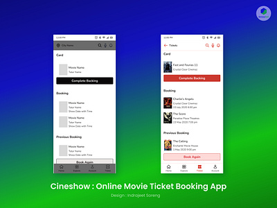 Cineshow : Online Movie Ticket Booking App Booking/Ticket UI Scr graphic design ui