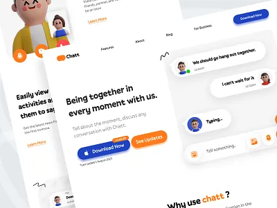 Chatt - Messages App Landing Page Design 3d app avatar chat chatting website clean hero home page interface landing page landing page design pastel ui ui design ux web design website website design