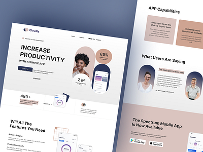 Productivity App Website📱 app branding design graphic design landing landing page mobile typography ui ui ux ux website