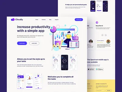 Productivity App Website📱 app branding design graphic design illustration landing landing page mobile productivity typography ui ui ux ux web design website