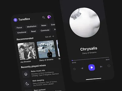 🎵 Music App - Concept design animation app app design appdesign band dark design figma figma animation homepage inspiration interface minimal mobile mobile design mobile ui music purple ui ux