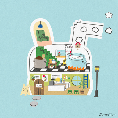 Boba Tea boba tea cartoon digital art digital illustration drawing illustration milk tea procreate rabbit shop tea イラスト