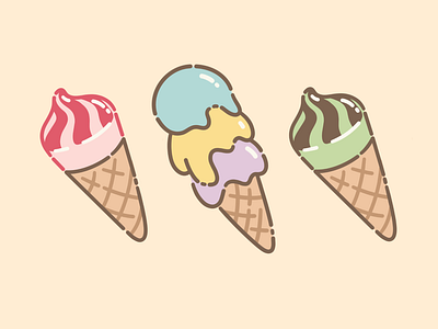 Ice cream cones 2d bubble gum cartoon cute ice ice cream illustration pistachios strawberry summer