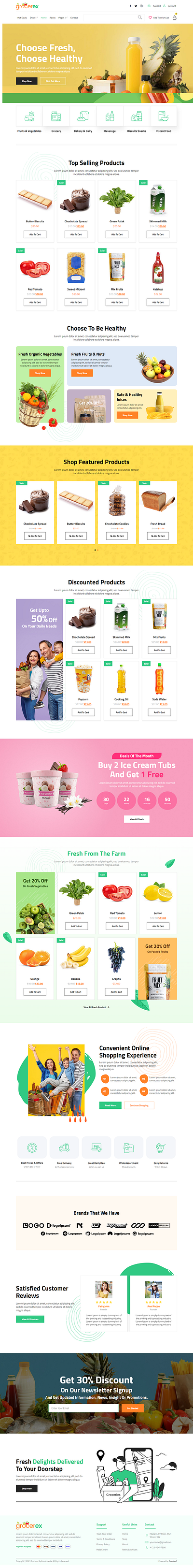 Grocerex - Grocery Store Elementor Pro Template Kit branding business delivery design idea food food delivery graphic design green grocery online shoping online store store ui ux website woocommerce