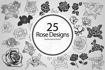 25 Rose Designs (Vector) valentines day