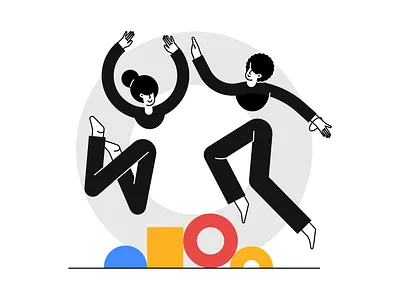 High five branding characters clean geometric jumping minmalism simple form team vector illustration