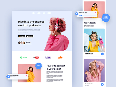 Podcast App Landing Page 🎧 branding design graphic design illustration landing podcast typography ui ui ux ux web web design website