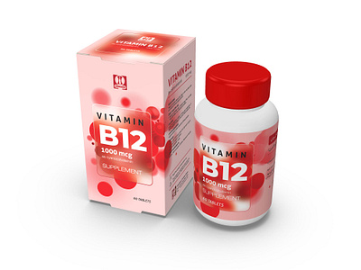 Vitamin B12 Supplement Packaging design graphic designer illustration label design mockup packaging design packaging designer structural design