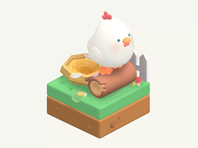 Chicken and eggs 3d chicken cute egg illustration interactive isometric pastel spline ui