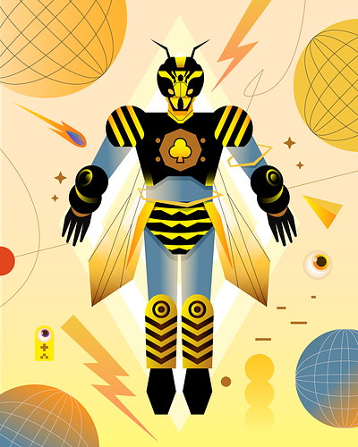 Yellow Yen Yjacket bee card design digital earth editorial eth icon illustration mecha monster nft robot vector wasp yellow