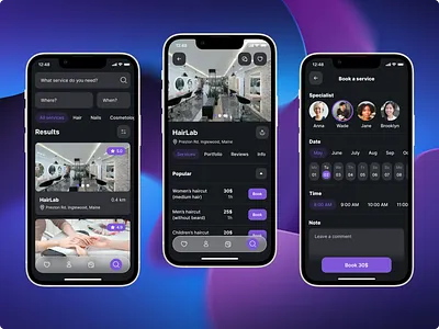 Beauty Connect | Mobile App beauty app book a service choose date choose time home page mobile app ui ui app
