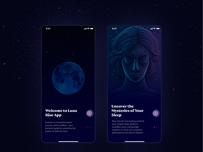 LunaRise: Holistic Sleep Enhancement Mobile App Design app development design designinspiration digital health digitaldesign digitalinterface health tech highfidelitydesign holistic lunariseapp mobileappdesign sleep app slepphealth ui uiinspiration uiuxdesign ux uxdesignprocesses wellness app wellnessapp