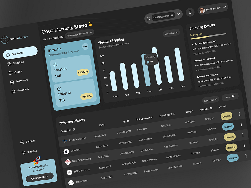 NexusExpress - logistics platform for delivery management dark theme dashboard delivery design logistics management saas saas design supply ui ux web web app