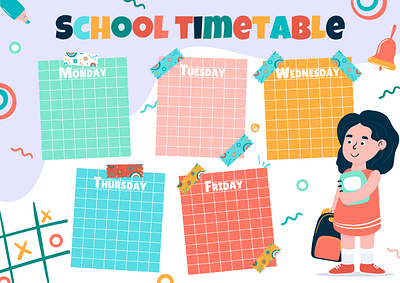 Back to school back to school children design education illustration print sample school timetable stationery vector
