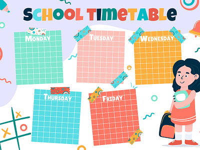 Back to school back to school children design education illustration print sample school timetable stationery vector