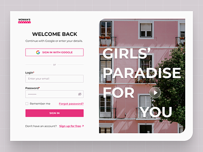 Login Page (Sign in) application form authorization color dailyui dailyui1 design form hostel hotel interface login logo pink sign in ui user experience ux web design website woman