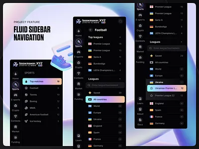 Sidebar: Seamless Navigation for Bookmaker.xyz app betting crypto cryptocurrency decentralised design esport gambling interface navigation sidebar sports swap tokens ui ux web website