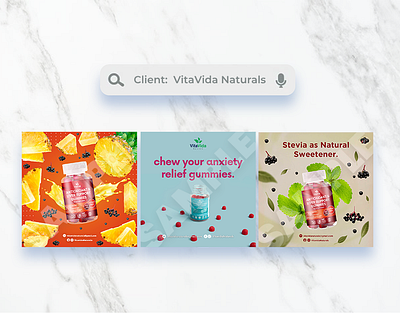 Square Graphics for VitaVida Naturals [2022] ads advertisement advertisements advertising design graphic design graphics health marketing social media social media post supplement supplements