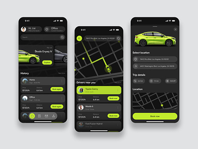 Taxi Booking Mobile App application booking car dark mode design design concept driver driving mobile mobile app navigation ride taxi taxi app transport uber ui ux