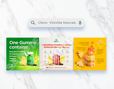 Square Graphics for VitaVida Naturals [2022] ads advertisement advertisements advertising design graphic design graphicdesign graphics health marketing social media social media post socialmedia supplement supplements