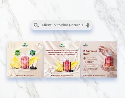 Square Graphics for VitaVida Naturals [2022] ads advertisement advertisements advertising design graphic design graphicdesign health marketing social media social media post socialmedia supplement supplements