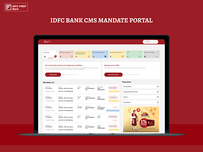 IDFC First Bank CMS Portal! app cash figma illustration ui ui design web design website