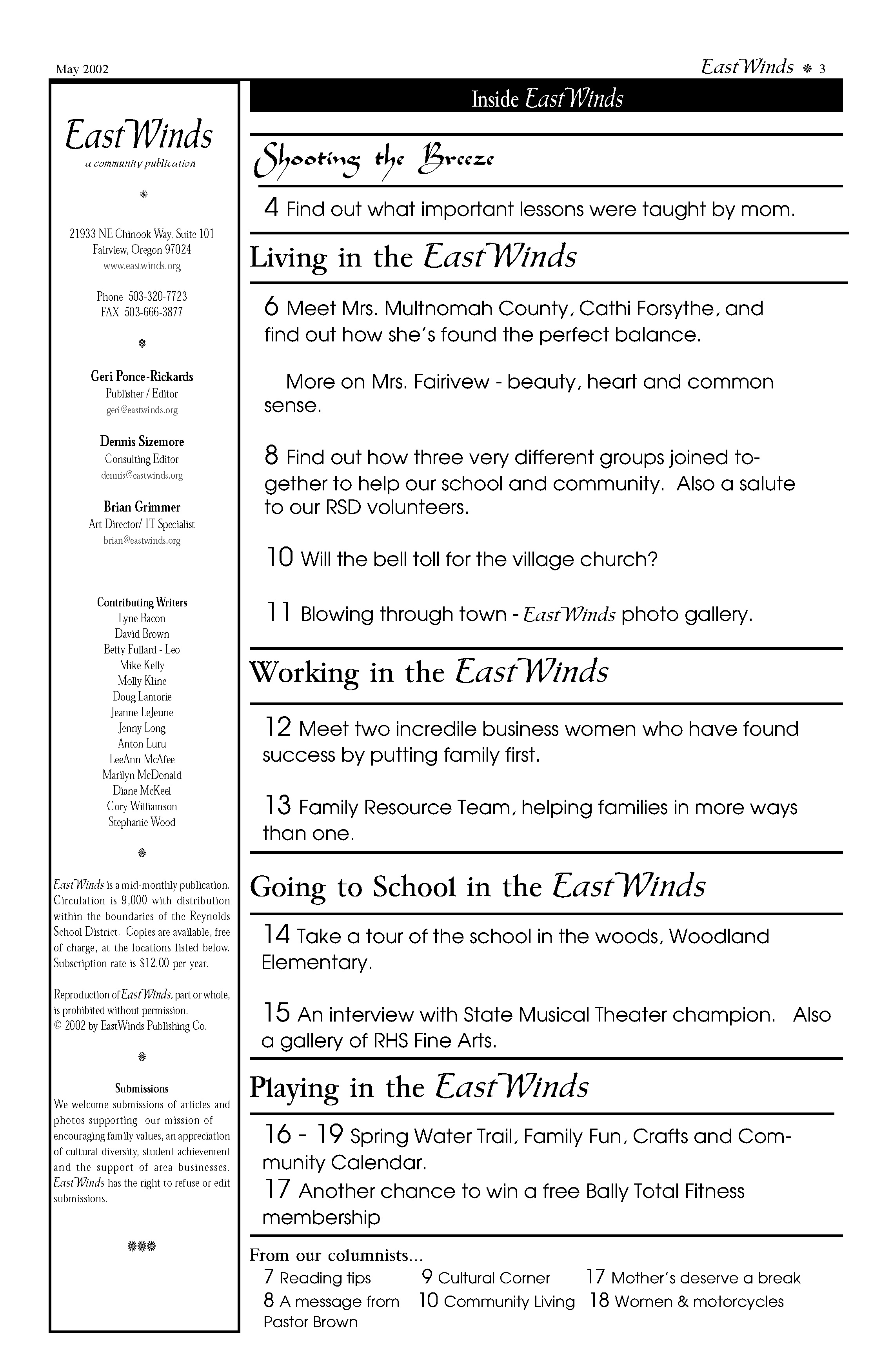 East Winds A Troutdale, Oregon Newspaper May / June 2002 by Brian