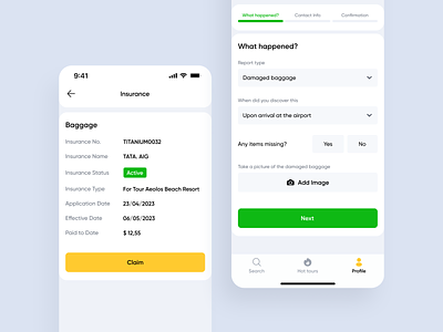 Travel agency mobile app | Insurance screen hospitality insurance insurance screen mobile mobile app mobile travel mobile travel app tour operators travel travel agency travel app travel company travel landing page