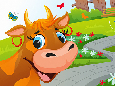 Cow, vector illustration, children's illustration, book 2d book brand character character character design childrens illustration digital art fairy tale illustration vector art vector illustration