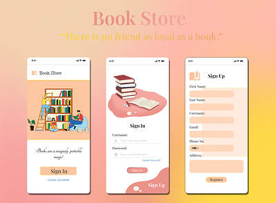Book store App Design branding design figma mockup prototyping ui ux wireframe