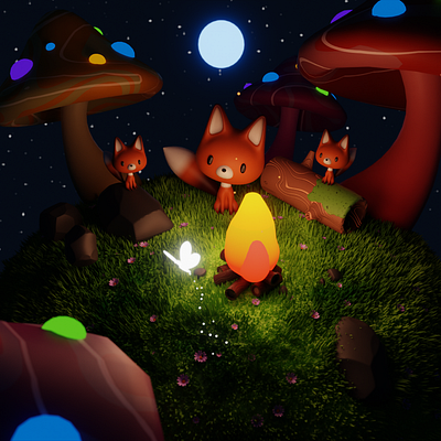 Little Foxes 3dcg b3d blender blender3d illustration
