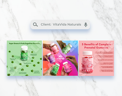 Square Graphics for VitaVida Naturals [2022] ads advertisement advertisements advertising design graphic design graphics health marketing social media social media post supplement supplements