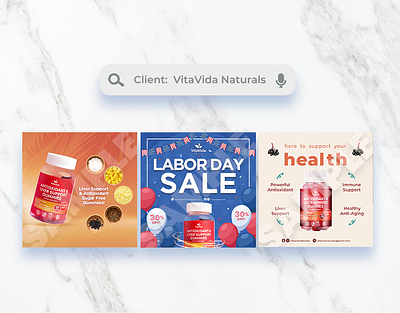 Square Graphics for VitaVida Naturals [2022] ads advertisement advertisements advertising design graphic design graphics health marketing social media social media post supplement supplements