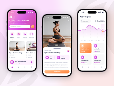 Yoga And Meditation Mobile App app design fitness fitness app health app meditation mental mental health mindful mindfulness mobile app modern nature ui ux wellness yoga yoga app