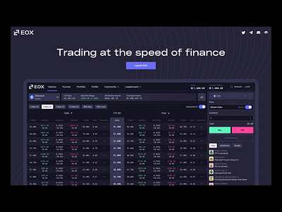 Ethereum Options Exchange bitcoin chat crypto dark mode decentralized ethereum exchange graph landing options page product product design trading ui uiux ux wallet web website