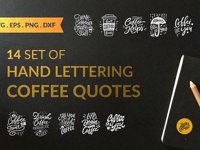14 Set of Handlettering Coffe Quotes