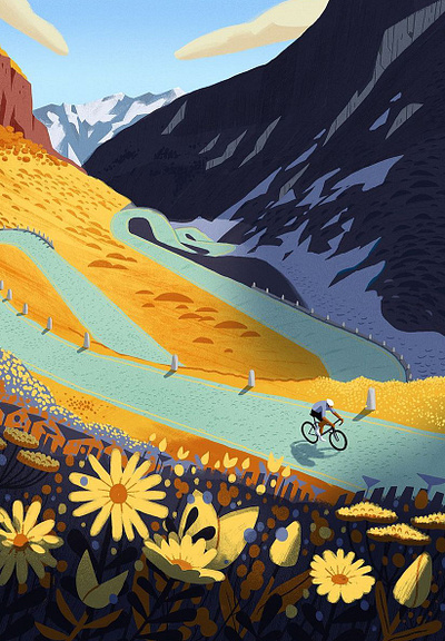 Mountain Pass cycling digital folioart gerhard van wyk illustration landscape mountain texture