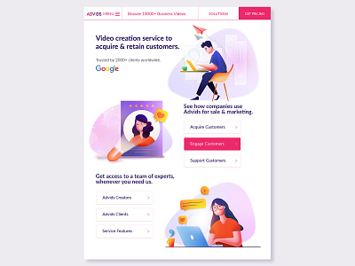 Landing page 2d agency artist bright character colors creatives customers freelancers graphic illustration landing page people sales and marketing stylised support ui vector vibrant website design