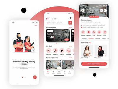 Barber & Beauty Salon Booking Mobile App adobe xd android australia beauty app canada design developer figma figma designer hire me hire us ios landingpage mobile app salon salon booking startup ui usa ux