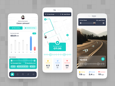 Running mobile app app design camera chart clean dashboard design futuristic health health rate illustration lean map runner running sport tracker ui ui design ux design