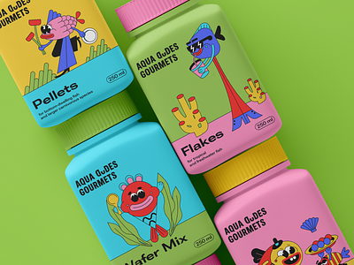 Pet Fish Food Packaging branding character art containers design design studio digital art digital illustration fish fish food food food branding graphic design identity design illustration illustrator marketing packaging packaging design pet food visual identity