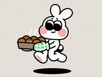 Baker Bunny with buns animation baker bun bunny hot maskot rabbit retro vintage