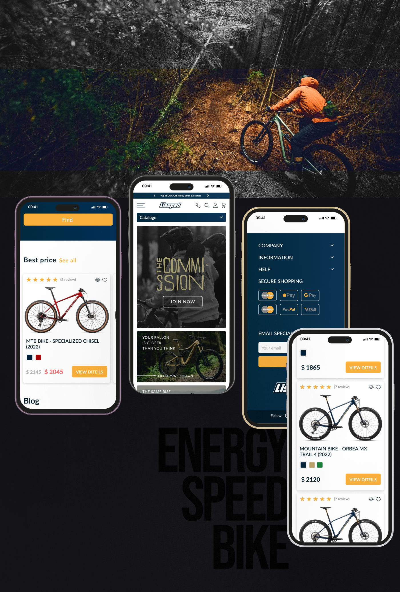 Mobile view ecommerce Bike Store | 💛💙 bicycle bike bike store branding design design. eccomerce ecom figma graphic design landing landing page mobile design online store ui ux ux ui web mobile design