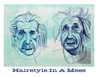 Hairstyle in a mess blue einsteins illustration people portrait