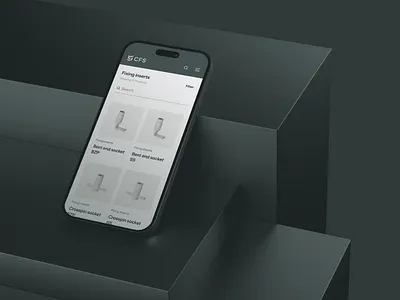 CFS Website - Products List on Mobile 3d building card cards cfs cms construction design green grid headless iphone listing manufacturing mobile modern sanity ui ux website