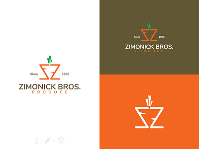 Zimonick Bros Produce Logo carrot fruit letter z logo design minimal vegetable